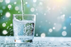 agua con burbujas en vaso transparente