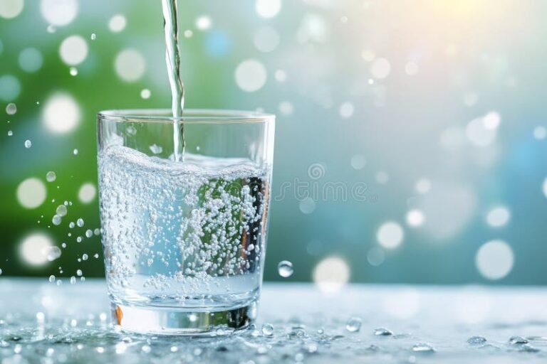 agua con burbujas en vaso transparente