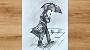 hombre dibujado bajo lluvia paso a paso