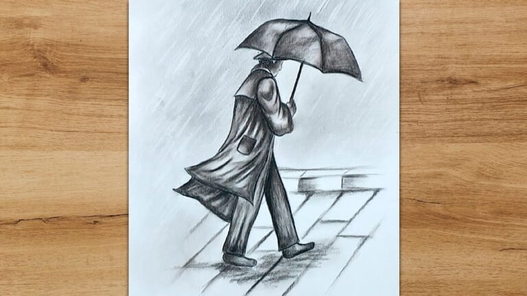 hombre dibujado bajo lluvia paso a paso