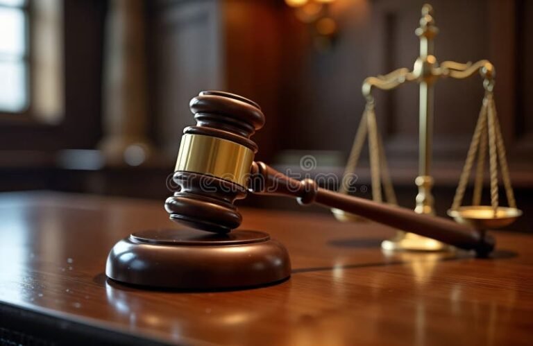 juicio legal con mazo y balanza justicia