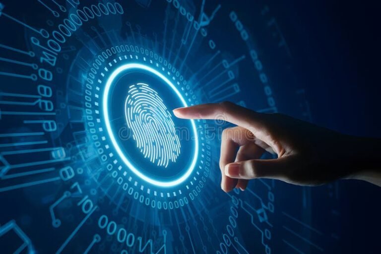 lector huellas digitales con fondo azul