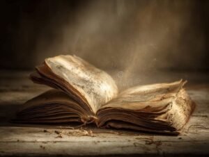 libro antiguo abierto con luz suave 1