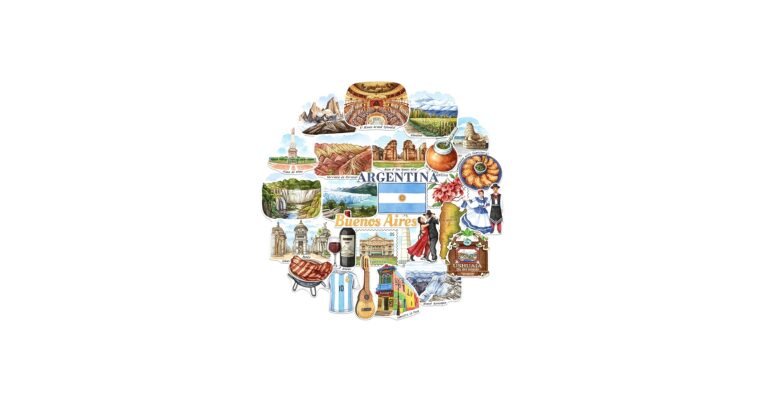 mapa de argentina con iconos culturales vibrantes