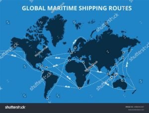 mapa mundial con rutas de transporte internacional