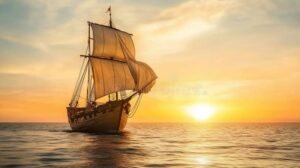 oceano tranquilo con barco antiguo navegando