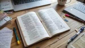 persona estudiando con libros y cuaderno abierto