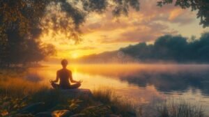 persona meditando en naturaleza tranquila