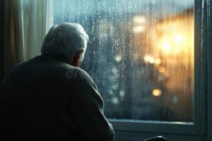persona mirando ventana lluvia melancolia