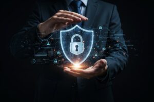 persona protegiendo datos digitales en red segura