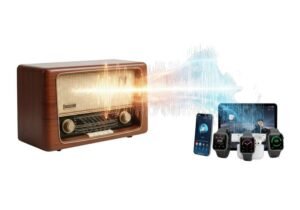 radio antigua con ondas de transmision digitales