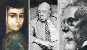 retrato de escritor argentino con libros antiguos