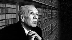 retrato de jorge luis borges con libros
