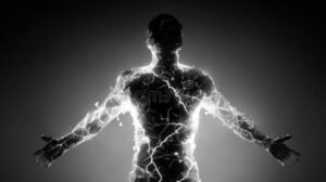 silhouette with glowing cracks healing light