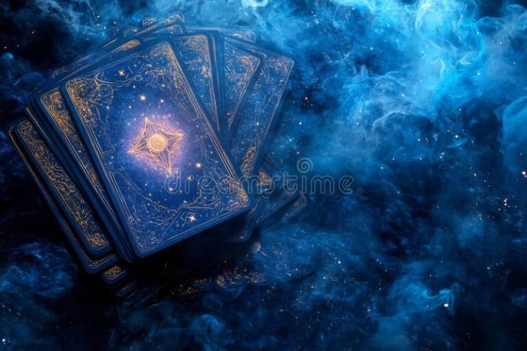 tarot cards spread with astrological chart background