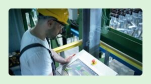 tecnico gestionando produccion en fabrica moderna